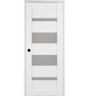 RTA RIGHT HAND PREHUNG CONCEALED DOOR SLAB MIRELLA VETRO BIANCO NOBLE 32" X 80" X 1 9/16" FROSTED GLASS