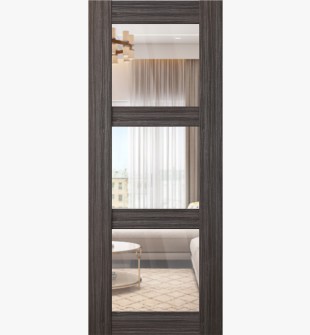 DOOR SLAB PALLADIO 3 LITE CLEAR VETRO GRAY OAK 30" X 96" X 1 9/16" TEMPERED CLEAR GLASS