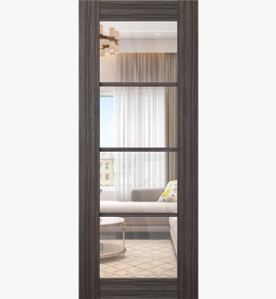 DOOR SLAB PALLADIO 4 LITE CLEAR VETRO GRAY OAK 18" X 92 1/2" X 1 9/16" TEMPERED CLEAR GLASS