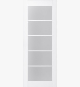 DOOR SLAB PALLADIO 5 LITE VETRO BIANCO NOBLE 30" X 92 1/2" X 1 9/16" TEMPERED FROSTED GLASS