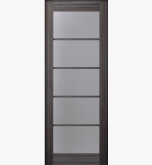 DOOR SLAB PALLADIO 5 LITE VETRO GRAY OAK 36" X 92 1/2" X 1 9/16" TEMPERED FROSTED GLASS