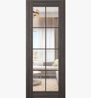 DOOR SLAB PALLADIO 8 LITE CLEAR VETRO GRAY OAK 18" X 80" X 1 9/16" TEMPERED CLEAR GLASS