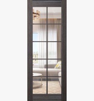 DOOR SLAB PALLADIO 10 LITE CLEAR VETRO GRAY OAK 18" X 84" X 1 9/16" TEMPERED CLEAR GLASS