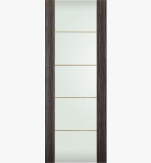 DOOR SLAB PALLADIO 202 4H GOLD STRIPS VETRO GRAY OAK 36" X 80" X 1 9/16" TEMPERED FROSTED GLASS