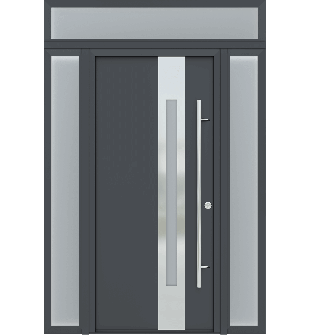 MODERN FRONT STEEL DOOR ZEPHYR ANTRACIT/WHITE 61 1/16" X 95 11/16" LHI + SIDELITE LEFT/RIGHT + TRANSOM