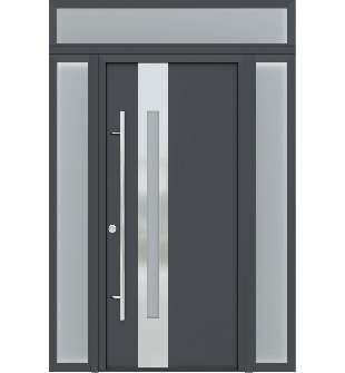 MODERN FRONT STEEL DOOR ZEPHYR ANTRACIT/WHITE 61 1/16" X 95 11/16" RHI + SIDELITE LEFT/RIGHT + TRANSOM