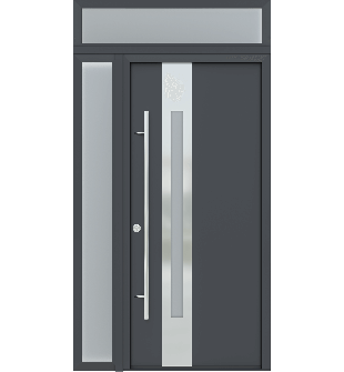 MODERN FRONT STEEL DOOR ZEPHYR ANTRACIT/WHITE 49 1/4" X 95 11/16" RHI + SIDELITE RIGHT/TRANSOM