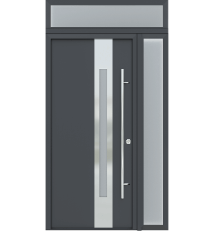 MODERN FRONT STEEL DOOR ZEPHYR ANTRACIT/WHITE 49 1/4" X 95 11/16" LHI + SIDELITE RIGHT/TRANSOM