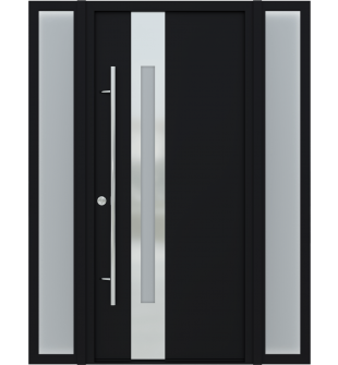 MODERN FRONT STEEL DOOR WITH SIDELITES ZEPHYR BLACK/WHITE 61 1/16" X 81 11/16" RHI