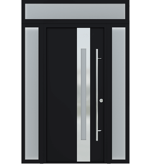 MODERN FRONT STEEL DOOR ZEPHYR BLACK/WHITE 61 1/16" X 95 11/16" RHI + SIDELITE LEFT/RIGHT + TRANSOM