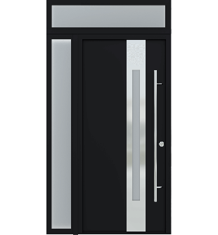 MODERN FRONT STEEL DOOR ZEPHYR BLACK/WHITE 49 1/4" X 95 11/16" LHI + SIDELITE LEFT/TRANSOM