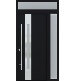 MODERN FRONT STEEL DOOR ZEPHYR BLACK/WHITE 49 1/4" X 95 11/16" RHI + SIDELITE RIGHT/TRANSOM