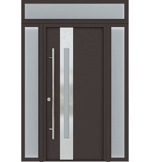 MODERN FRONT STEEL DOOR ZEPHYR BROWN/WHITE 61 1/16" X 95 11/16" RHI + SIDELITE LEFT/RIGHT + TRANSOM