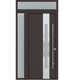 MODERN FRONT STEEL DOOR ZEPHYR BROWN/WHITE 49 1/4" X 95 11/16" LHI + SIDELITE LEFT/TRANSOM