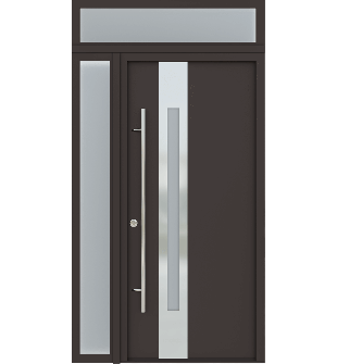 MODERN FRONT STEEL DOOR ZEPHYR BROWN/WHITE 49 1/4" X 95 11/16" RHI + SIDELITE LEFT/TRANSOM