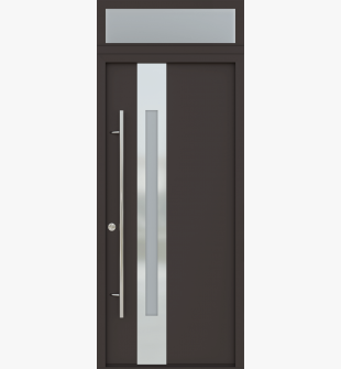 MODERN FRONT STEEL DOOR ZEPHYR BROWN/WHITE 37 7/16" X 95 11/16" RHI + TRANSOM