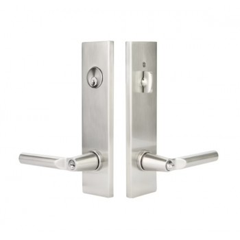 EMTEK MODERN RECTANGULAR TWO-POINT, DOUBLE CYLINDER WITH LUZERN LEVERS 5312 SINGLE CYLINDER SATIN NICKEL US15