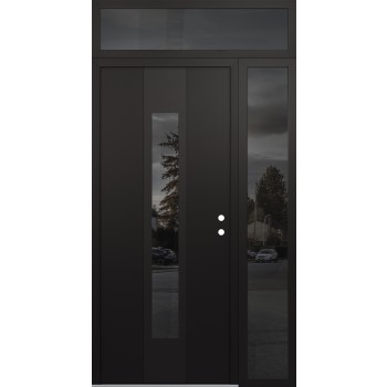 DIAMOND A1 48" X 96" BLACK/BLACK MIRRORED GLASS PANEL BLACK LHI WITH SIDELITE AND TRANSOM MIRRORED GLASS
