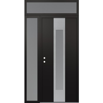 DIAMOND A1 52" X 96" BLACK/WHITE FROSTED GLASS PANEL STAINLESS STEEL RHI WITH SIDELITE AND TRANSOM FROSTED GLASS