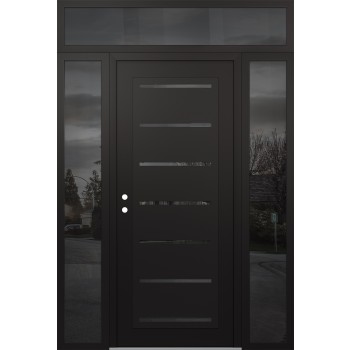 Diamond C11 64" x 96" black/black mirrored Glass Panel black RHI with 2 Sidelites and Transom mirrored Glass