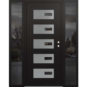 Diamond D7 60" x 80" black/black mirrored Glass Panel stainless steel LHI with 2 Sidelites mirrored Glass