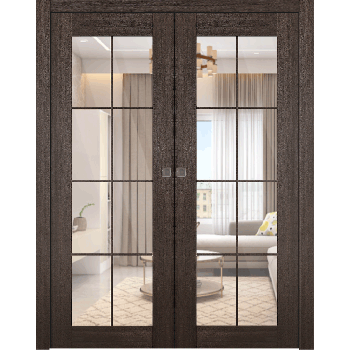 Avon 8 Lite Clear Vetro Veralinga Oak Double pocket doors
