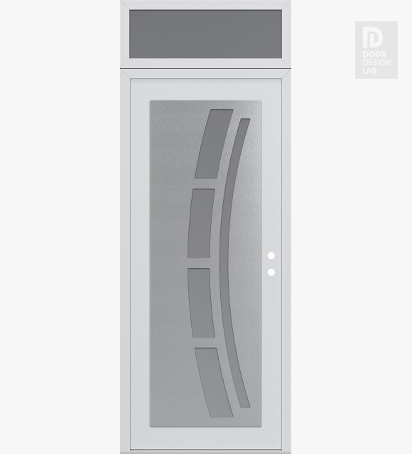 Modern Steel Front Door Diamond C12 36" x 96" white/white frosted Glass Panel stainless steel LHI with Transom frosted Glass