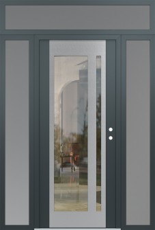 Diamond C15 64" x 96" anthracite/anthracite clear Glass Panel stainless steel LHI with 2 Sidelites and Transom frosted Glass
