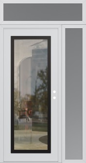 Diamond C1 48" x 96" white/white clear Glass Panel black LHI with Sidelite and Transom frosted Glass