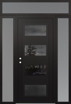Diamond C2 60" x 96" black/black mirrored Glass Panel black RHI with 2 Sidelites and Transom frosted Glass