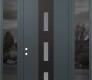 Modern Steel Front Door DIAMOND A7 68" X 96" ANTHRACITE/ANTHRACITE FROSTED GLASS PANEL BLACK RHI WITH 2 SIDELITES AND TRANSOM MIRRORED GLASS