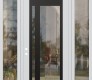 Modern Steel Front Door Diamond C15 60" x 96" white/white clear Glass Panel black RHI with 2 Sidelites and Transom clear Glass