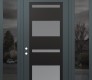Modern Steel Front Door Diamond C10 60" x 96" anthracite/anthracite frosted Glass Panel black RHI with 2 Sidelites and Transom mirrored Glass
