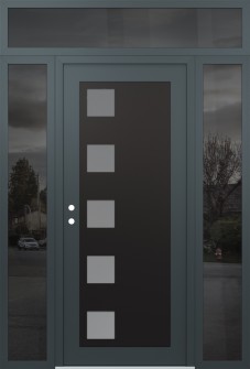 Diamond C5 64" x 96" anthracite/anthracite frosted Glass Panel black RHI with 2 Sidelites and Transom mirrored Glass