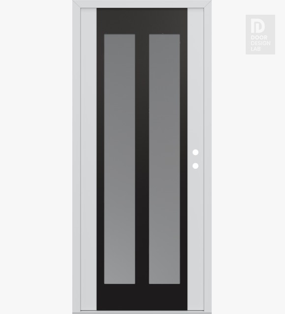 Modern Steel Front Door Diamond C14 36" x 80" white/white frosted Glass Panel black LHI