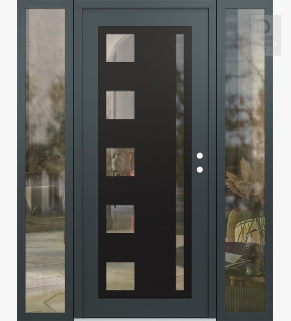 Modern Steel Front Door Diamond C3 68" x 80" anthracite/anthracite clear Glass Panel black LHI with 2 Sidelites clear Glass