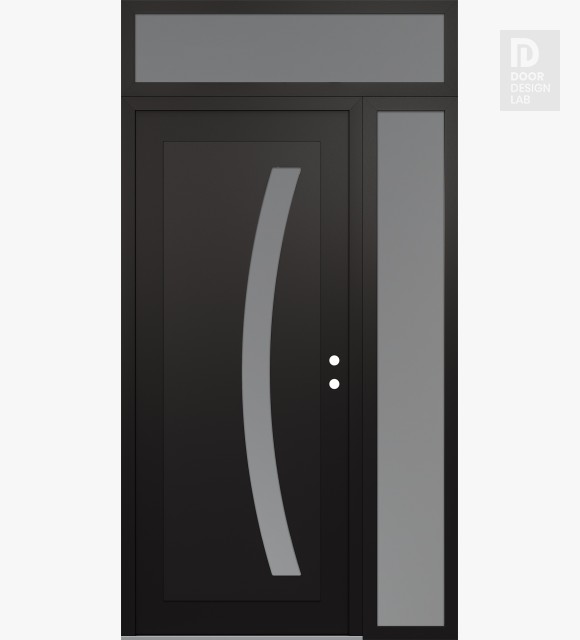 Modern Steel Front Door Diamond C4 48" x 96" black/white frosted Glass Panel black LHI with Sidelite and Transom frosted Glass