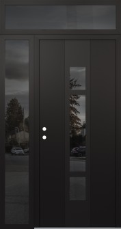 DIAMOND A9 48" X 96" BLACK/BLACK MIRRORED GLASS PANEL BLACK RHI WITH SIDELITE AND TRANSOM MIRRORED GLASS