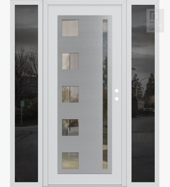 Modern Steel Front Door Diamond C3 68" x 80" white/white clear Glass Panel stainless steel LHI with 2 Sidelites mirrored Glass