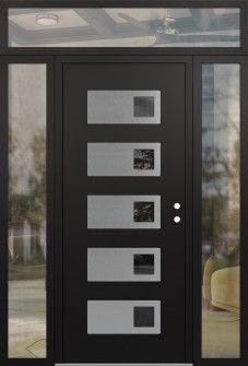 Diamond D2 60" x 96" black/black mirrored Glass Panel stainless steel LHI with 2 Sidelites and Transom clear Glass