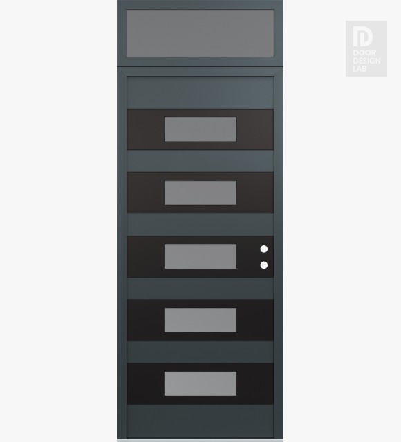 Modern Steel Front Door Diamond D5 36" x 96" anthracite/anthracite frosted Glass Panel black LHI with Transom frosted Glass