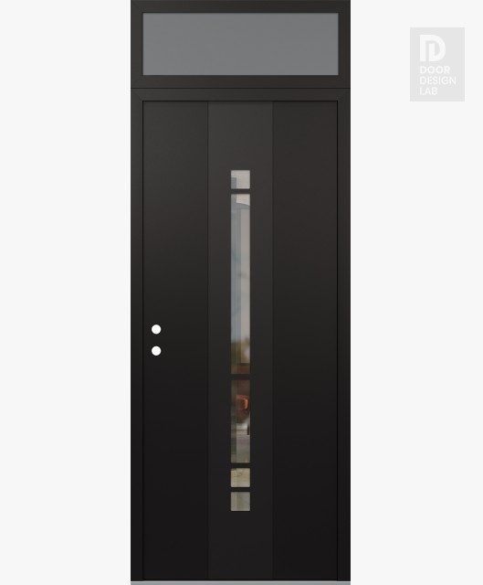 Modern Steel Front Door DIAMOND A3 36" X 96" BLACK/BLACK CLEAR GLASS PANEL BLACK RHI WITH TRANSOM FROSTED GLASS