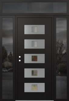 Diamond D8 68" x 96" black/black clear Glass Panel stainless steel RHI with 2 Sidelites and Transom mirrored Glass