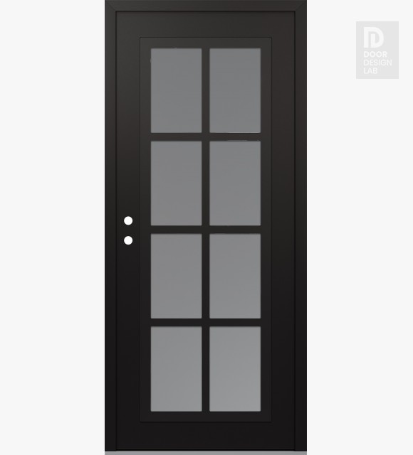 Modern Steel Front Door Diamond C16 36" x 80" black/white frosted Glass Panel black RHI