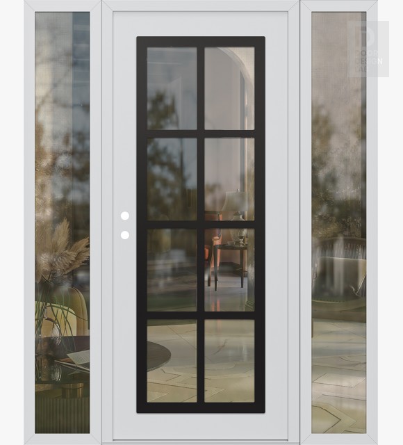 Modern Steel Front Door Diamond C16 68" x 80" white/white clear Glass Panel black RHI with 2 Sidelites clear Glass