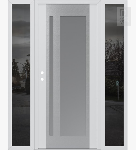 Modern Steel Front Door Diamond C15 60" x 80" white/white frosted Glass Panel stainless steel RHI with 2 Sidelites mirrored Glass