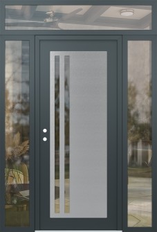 Diamond C6 68" x 96" anthracite/anthracite clear Glass Panel stainless steel RHI with 2 Sidelites and Transom clear Glass