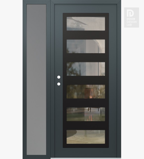 Modern Steel Front Door Diamond C9 48" x 80" anthracite/anthracite clear Glass Panel black RHI with Sidelite frosted Glass