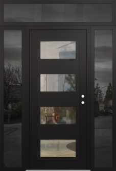 Diamond C2 60" x 96" black/black clear Glass Panel black LHI with 2 Sidelites and Transom mirrored Glass