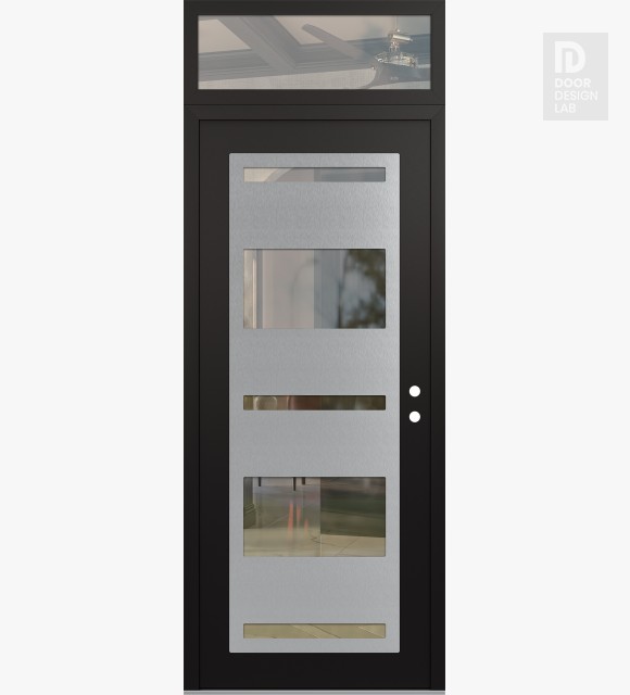 Modern Steel Front Door Diamond C10 36" x 96" black/black clear Glass Panel stainless steel LHI with Transom clear Glass